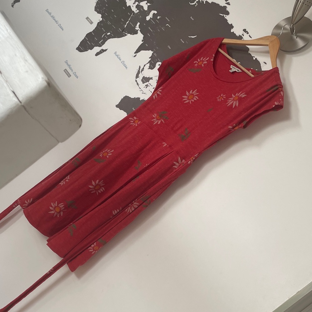 Toad&Co Red Asymmetrical Dress with Floral Design